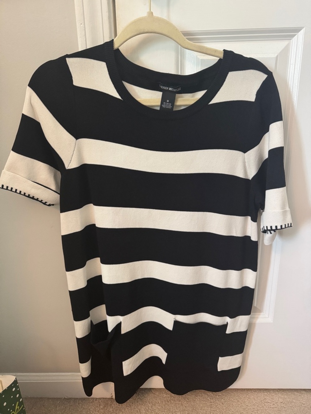 Lauren Michelle Black and White Striped Short Sleeve Tee